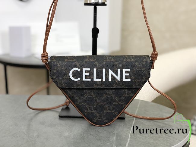 CELINE | Triangle Bag Triomphe Canvas With Celine Print Tan 21x15x4 cm - 1