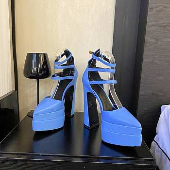 Versace Ankle Strap Pumps Blue Heel 14.5 cm