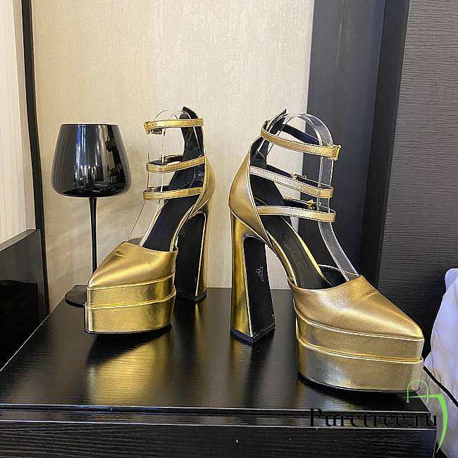 Versace Ankle Strap Pumps Gold Heel 14.5 cm - 1