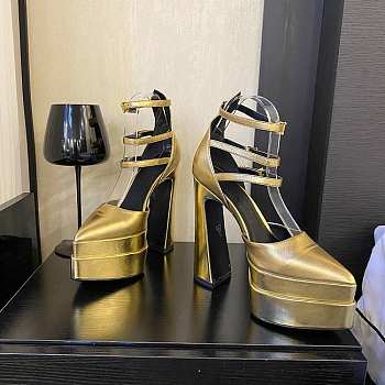 Versace Ankle Strap Pumps Gold Heel 14.5 cm