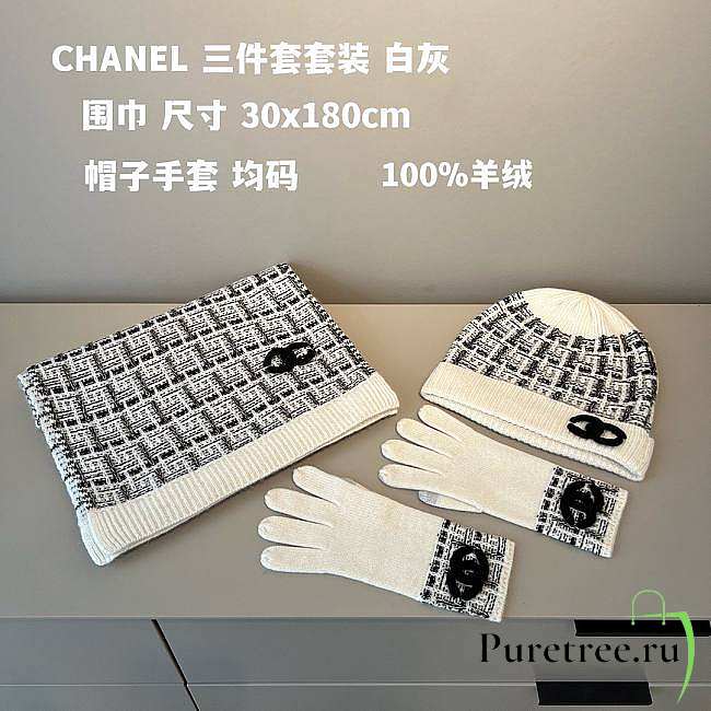 Chanel Set Gloves, Scarf, Hat - 1