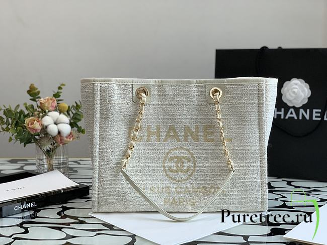 CHANEL | Deauville Medium Tote Bag White 34 cm - 1