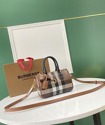 Burberry Mini Check Bowling Bag Dark Brown size 18.5x11x12 cm
