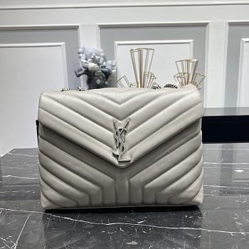 YSL Loulou Medium Gray Leather Silver Hardware size 30x22x10 cm