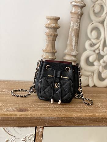 Chanel Affinity Mini Bucket Bag Black Grain Leather 12.5x10x7.5 cm