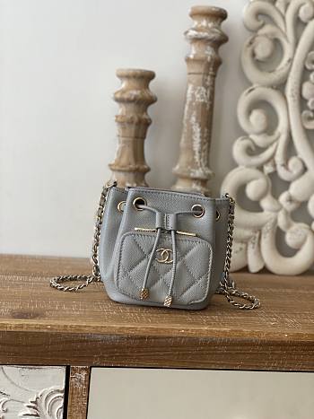 Chanel Affinity Mini Bucket Bag Gray Grain Leather 12.5x10x7.5 cm
