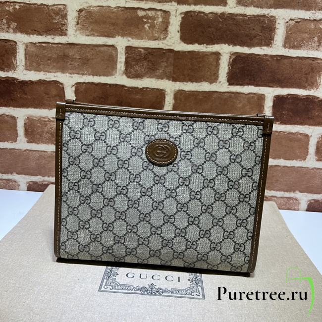 Gucci Beauty Case Interlocking G Brown Leather & GG Supreme Canvas 672956  - 1