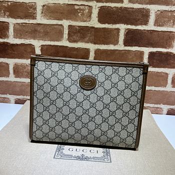 Gucci Beauty Case Interlocking G Brown Leather & GG Supreme Canvas 672956 