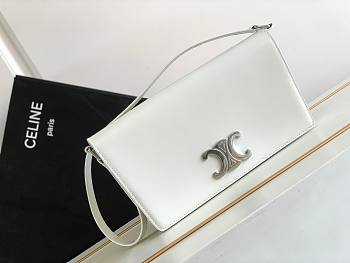 Celine Trapeze Triomphe Bag In Shiny Calfskin White 26.2 x 14.5 x 2 cm