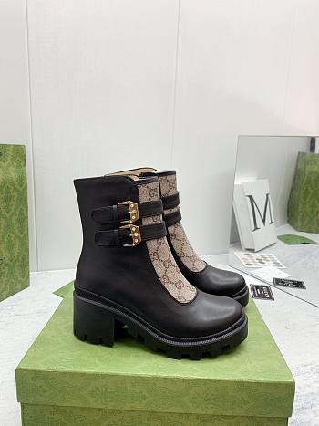 Gucci GG Ankle Boots with Buckles Black Leather