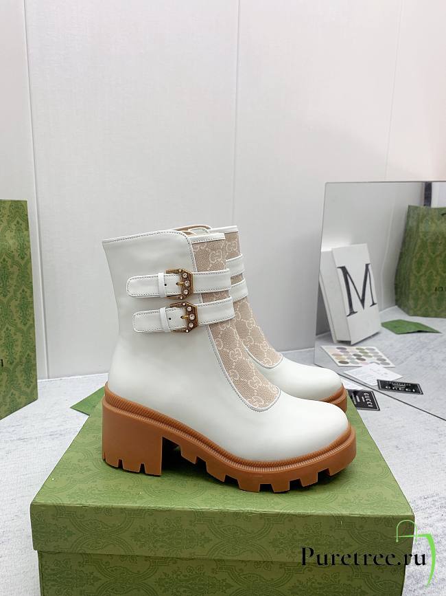 Gucci GG Ankle Boots with Buckles White Leather - 1