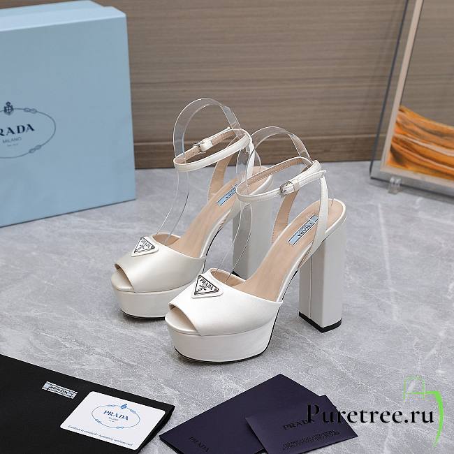 Prada High-heeled Satin Sandals White - 1