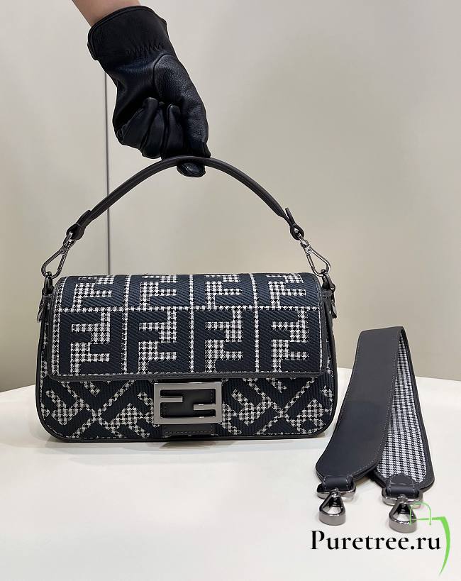 Fendi Baguette Gray Houndstooth Wool Bag With FF Embroidery 27x6.5x15 cm - 1