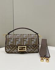 Fendi Baguette Brown Houndstooth Wool Bag With FF Embroidery 27x6.5x15 cm - 1