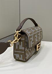 Fendi Baguette Brown Houndstooth Wool Bag With FF Embroidery 27x6.5x15 cm - 4
