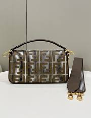 Fendi Baguette Brown Houndstooth Wool Bag With FF Embroidery 27x6.5x15 cm - 2