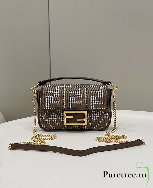 Fendi Baguette Mini Brown Houndstooth Wool With FF Embroidery 19x11.5x4 cm - 1