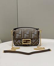 Fendi Baguette Mini Brown Houndstooth Wool With FF Embroidery 19x11.5x4 cm - 1