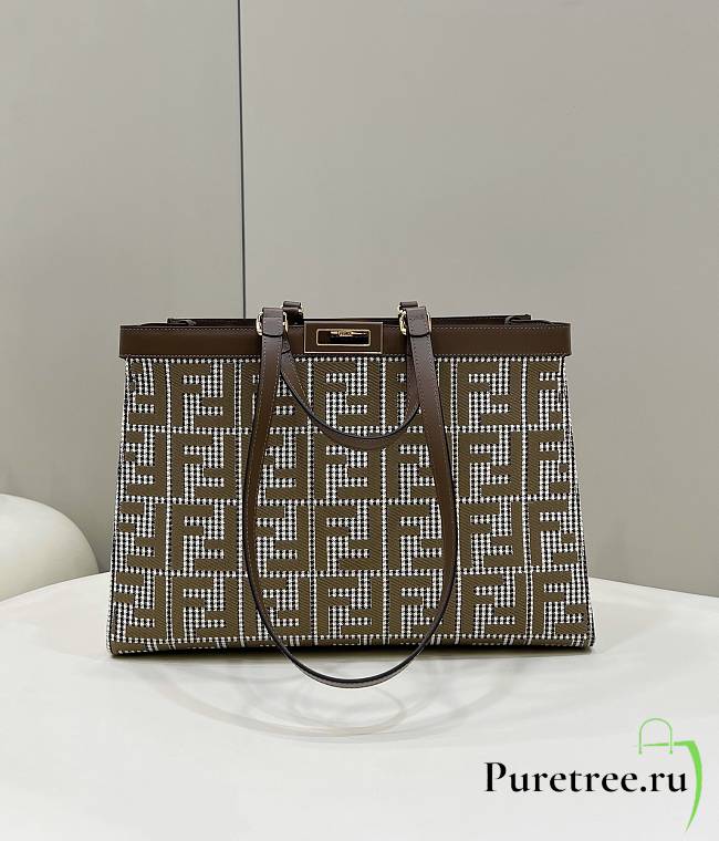 Fendi X-Tote Brown Houndstooth Wool Shopper & FF Embroidery 41x13x29 cm - 1