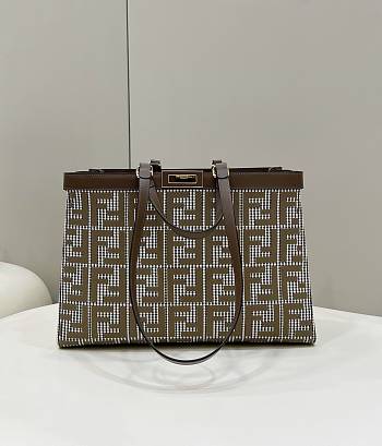 Fendi X-Tote Brown Houndstooth Wool Shopper & FF Embroidery 41x13x29 cm