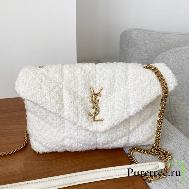 YSL | Puffer Toy Bag In White Quilted Tweed 23×15.5×8.5 cm - 1