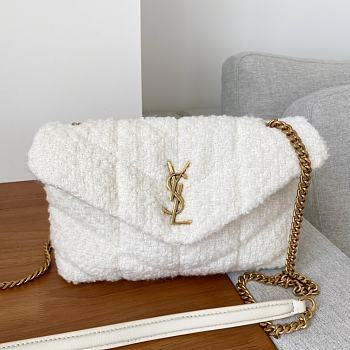 YSL | Puffer Toy Bag In White Quilted Tweed 23×15.5×8.5 cm