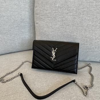 YSL | Cassandre Envelope Chain Wallet Black Grain Leather 19x11.5x4 cm