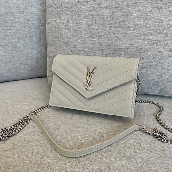 YSL | Cassandre Envelope Chain Wallet White Grain Leather 19x11.5x4 cm