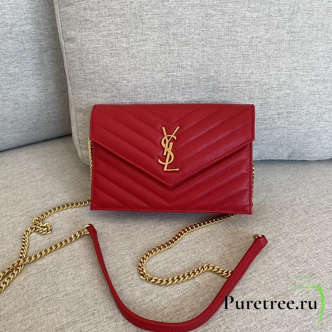 YSL | Cassandre Envelope Chain Wallet Red Grain Leather 19x11.5x4 cm - 1