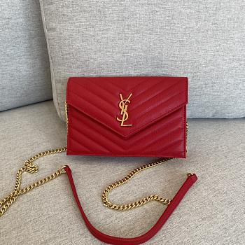 YSL | Cassandre Envelope Chain Wallet Red Grain Leather 19x11.5x4 cm