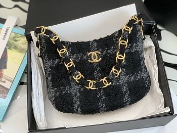 Chanel Hobo Handbag Black Wool 24x17.5x6 cm