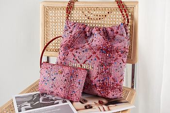 Chanel 22 Handbag Pink/Burgundy & Multicolor Tweed & Gold-Tone Metal 