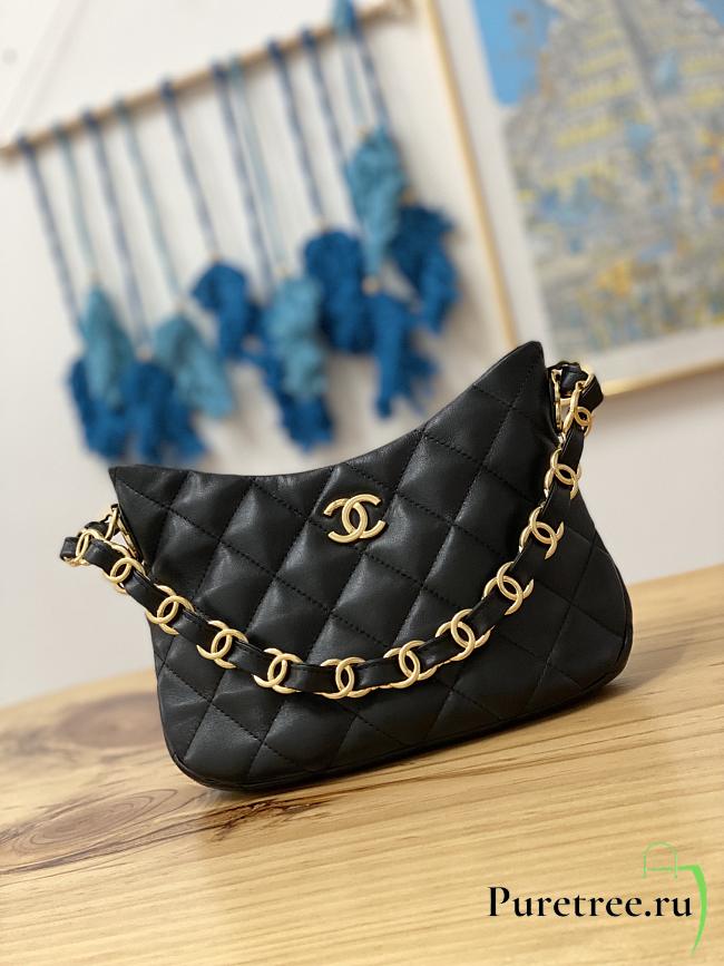 Chanel Hobo Handbag Black Lambskin size 17.5 x 24 x 6 cm - 1