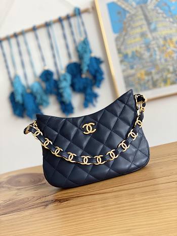 Chanel Hobo Handbag Navy Blue Lambskin size 17.5 x 24 x 6 cm