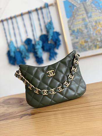 Chanel Hobo Handbag Khaki Green Lambskin size 17.5 x 24 x 6 cm
