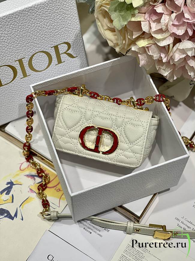 Dior Micro Caro Dioramour White Bag with Heart Motif 13 x 8 x 4 cm - 1