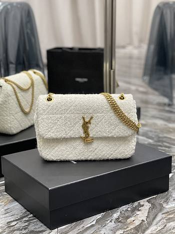 YSL Jamie Medium Chain Bag White Tweed 634820 size 24×15.5×6.5 cm