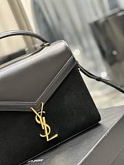 YSL Cassandra Medium Top Handle Bag Black Velvet & Smooth Leather 24.5cm - 2