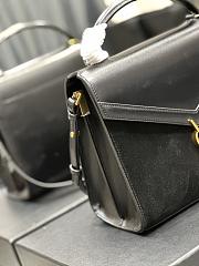 YSL Cassandra Medium Top Handle Bag Black Velvet & Smooth Leather 24.5cm - 3