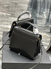 YSL Cassandra Medium Top Handle Bag Black Velvet & Smooth Leather 24.5cm - 6