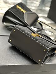 YSL Cassandra Medium Top Handle Bag Black Velvet & Smooth Leather 24.5cm - 5