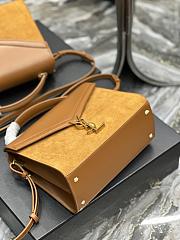 YSL Cassandra Medium Top Handle Bag Brown Velvet & Smooth Leather 24.5cm - 3