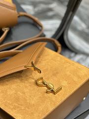 YSL Cassandra Medium Top Handle Bag Brown Velvet & Smooth Leather 24.5cm - 5