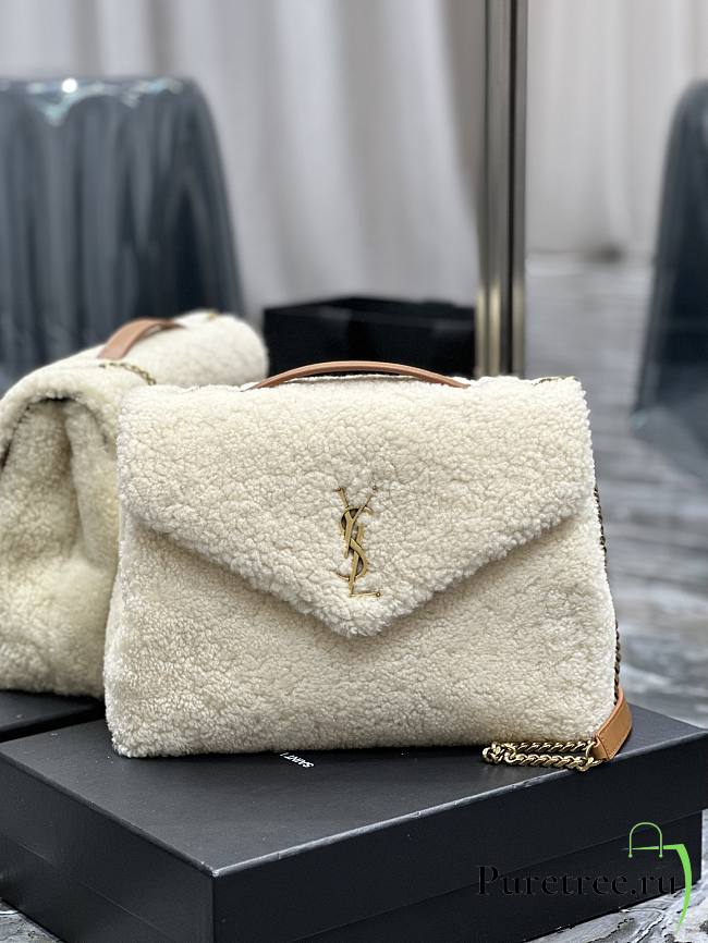 YSL Loulou Medium Chain Bag White Lamb Wool size 32×22×11 cm - 1