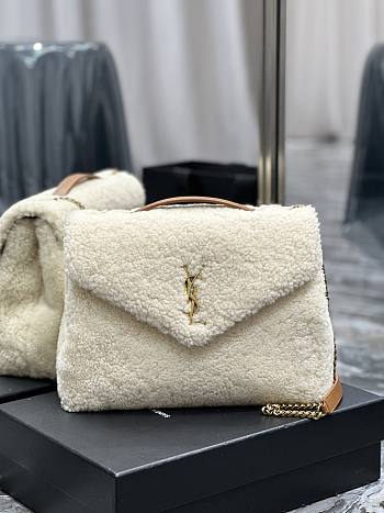 YSL Loulou Medium Chain Bag White Lamb Wool size 32×22×11 cm