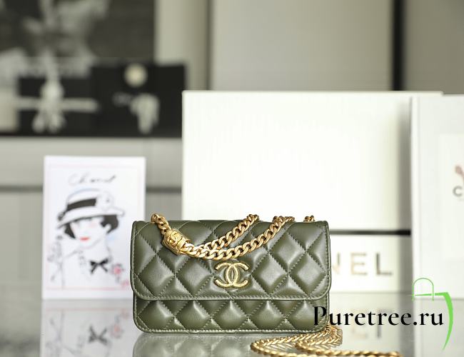 Chanel Wallet On Chain Khaki Green Lambskin size 10x17.2x3.3 cm - 1