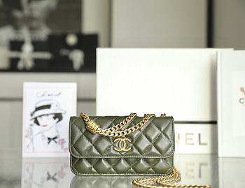 Chanel Wallet On Chain Khaki Green Lambskin size 10x17.2x3.3 cm