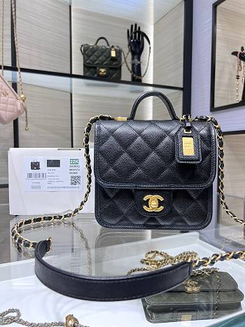 Chanel Small Flap Bag With Top Handle Black AS3652 size 17×20.5×6 cm