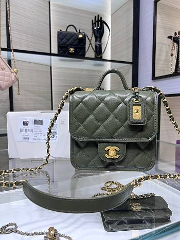 Chanel Small Flap Bag With Top Handle Khaki Green AS3652 size 17×20.5×6 cm