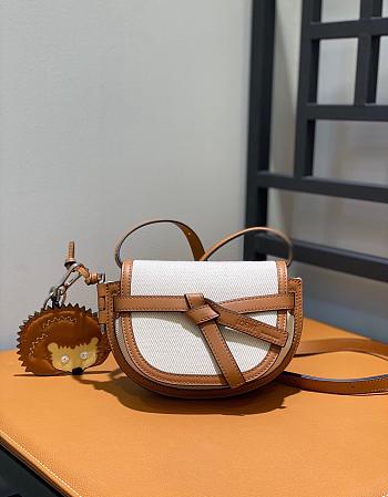 Loewe Mini Gate Dual Bag In Brown Soft Calfskin & Canvas size 21x12.5x9 cm